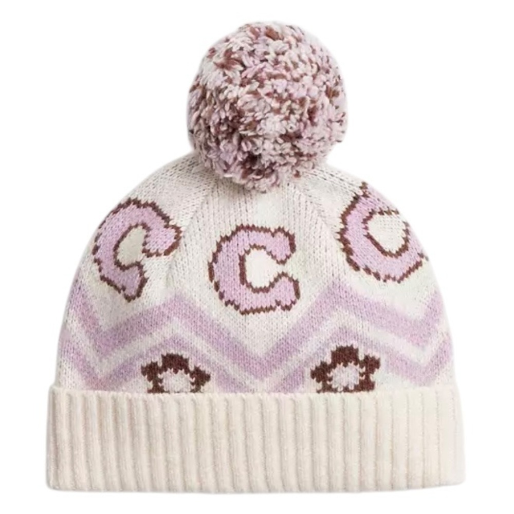 Coach Beanie Fair Isle Print Knit Hat Logo #CCW04 - Picture 1 of 7